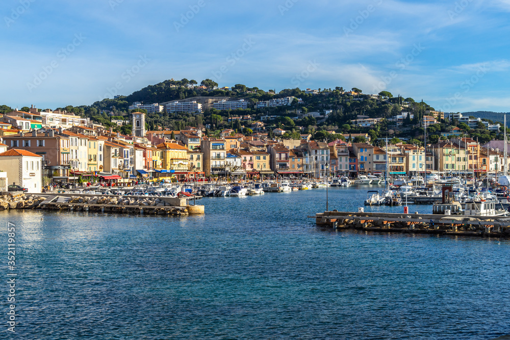 The picturesque harbor of Cassis, a small resort town in Southern France near Marseille