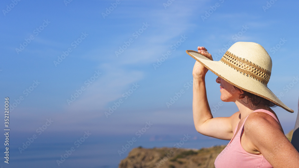 Woman enjoy coast view in Spain