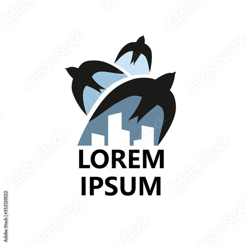A pack of swifts icon, vector logo design. Flying bird over the city isolated on white background, stock illustration.
