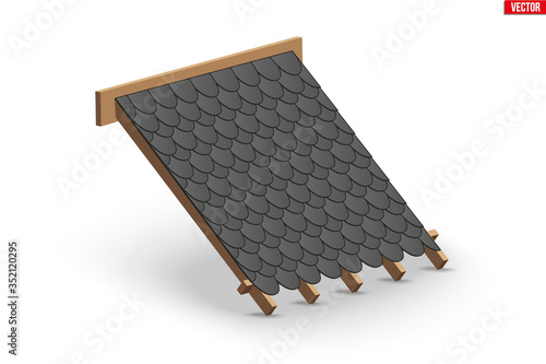 Black Shingles roofing Cover on Roof. Element concept for building construction and repair. Vector Illustration isolated on white background.