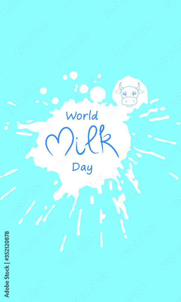 World Milk Day lettering vector illustration for greetings card. Milk splash and drops. Decoration for greeting cards, posters, patches, prints, banner, flyer and other.