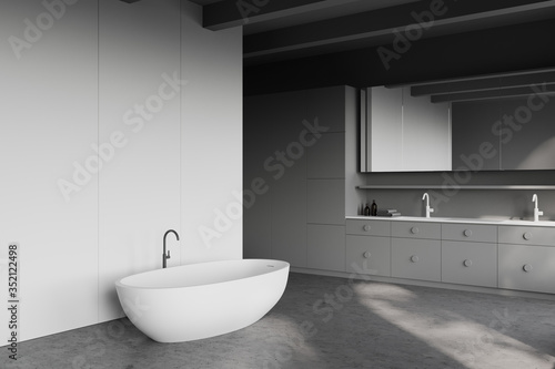 White and grey bathroom corner  tub and sink