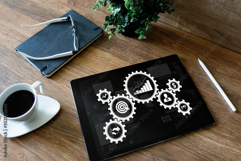 Naklejka premium Business process workflow and automation concept on screen.
