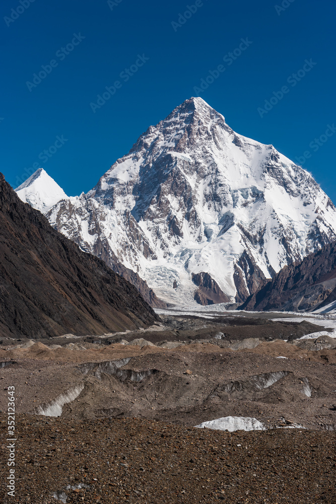 K2 mountain peak, second highest mountain peak in the world, K2 base camp trekking route in Karakoram mountains range, Pakistan