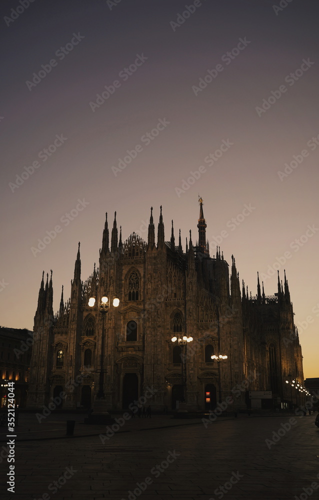 Empty street in Milan duomo during sunset