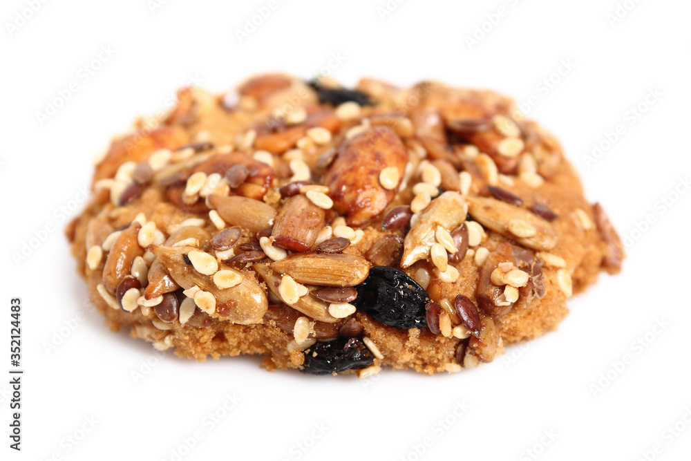 Multi seed cookie. Isolated on white background. Macro. Multi seed cookie. Isolated on white background. Macro.