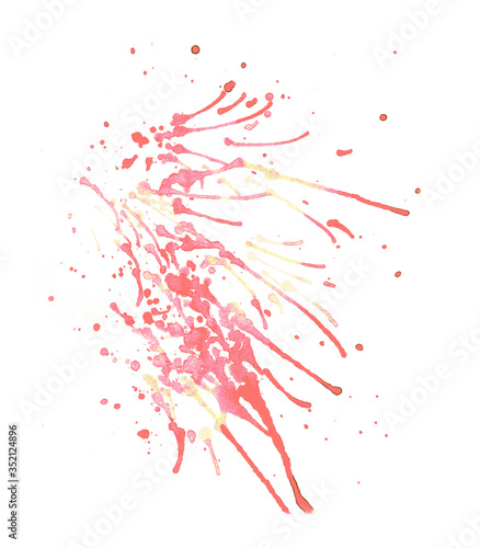 Blurred watercolor spots and splashes. Colorful illustration of watercolor drops, and blots. Red and yellow drops on a white background
