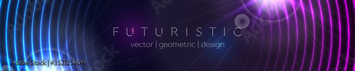Abstract glowing banner with blue purple neon circles. Hi-tech futuristic vector background