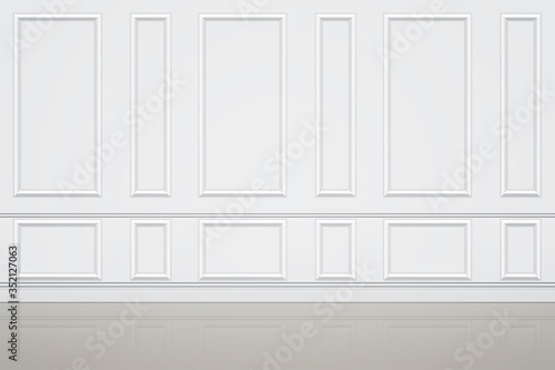 Interior of Wall of luxury apartments. Decorative panels on the wall. Modern room concept in white style. Vector Illustration.