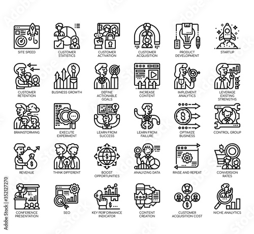 Set of growth hacking thin line and pixel perfect icons for any web and app project.