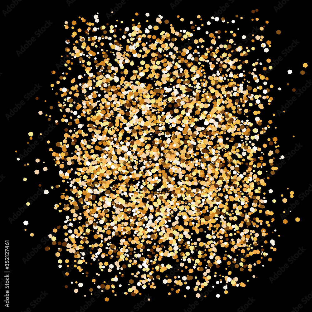 A texture consisting of small particles of gold on a black background. Vector. Use for web design, advertising, backgrounds, labels, banners.