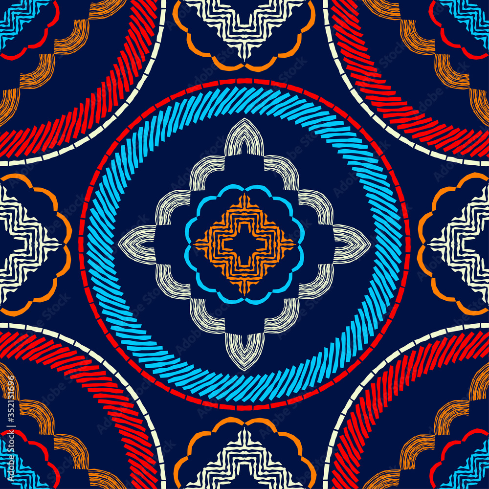 Obraz premium Seamless background. Geometry. Design with manual hatching. Ethnic boho ornament. Tribal motif. Vector illustration for web design or print.