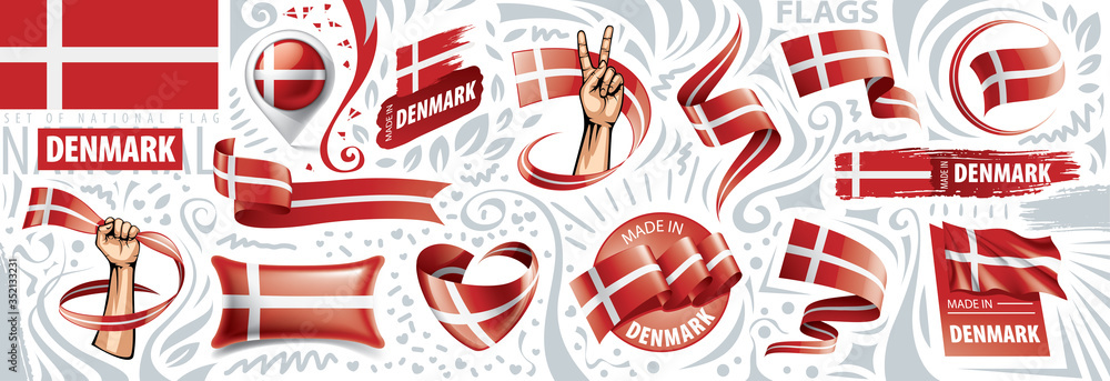 Vector set of the national flag of Denmark in various creative designs