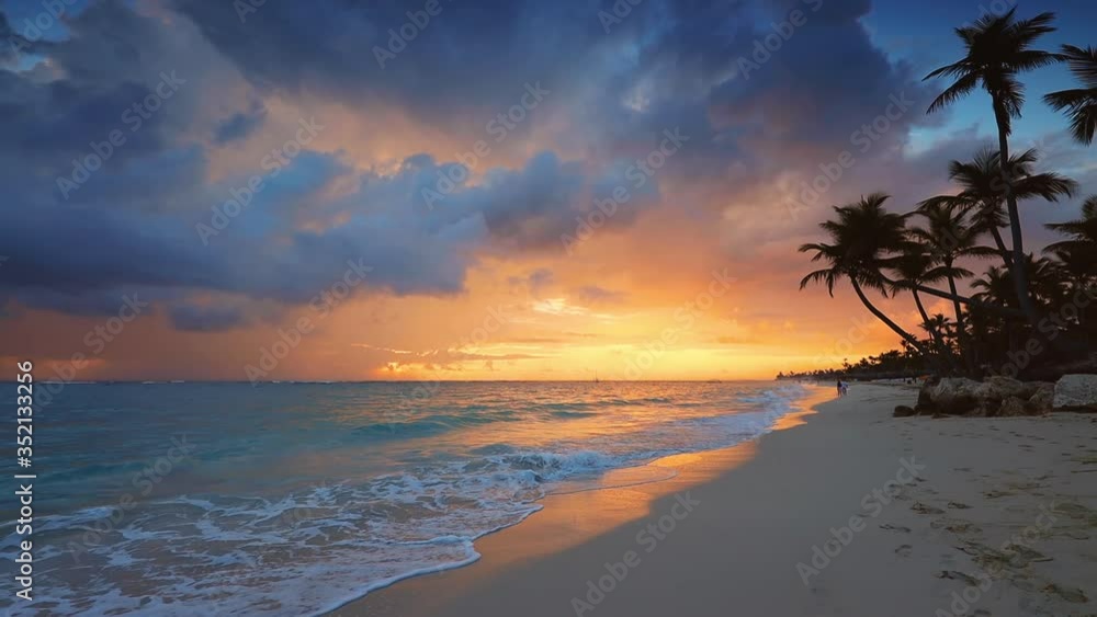 Beautiful cloudscape over the sea waves. Sunrise and tropical beach Beautiful cloudscape over the sea waves. Sunrise and tropical beach