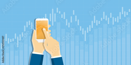 Business finance investment concept and Business hand hold mobile with report graph