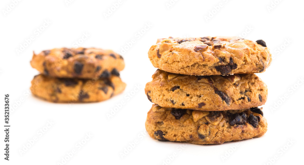 cookies with chocolate and hazelnuts on a white background cookies with chocolate and hazelnuts on a white background