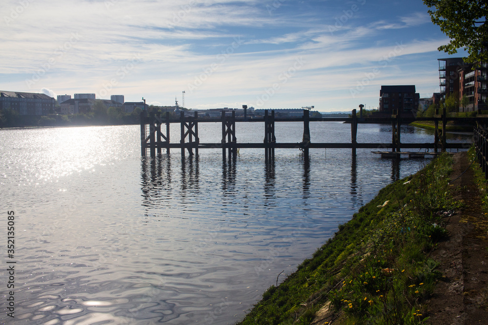 The view up the river Clyde in Glasgow on a spring morning