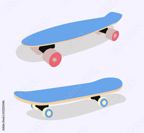 vector image. The illustration shows a gray longboard and skateboard and light wheels with a shadow. can be used in business for the sale or rental of boards