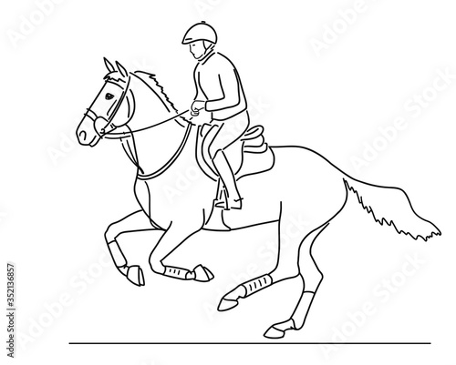 Jockey horse racing, drawn line art