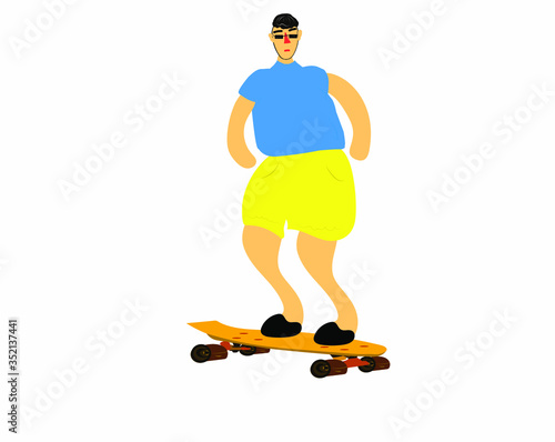 boy with skateboard. Vector simple illustration with skateboard in flat  graphic 