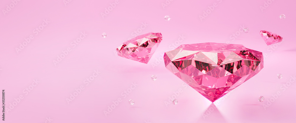 3d pink diamond jewelry stone or gemstone with light sparkle - obrazy, fototapety, plakaty 