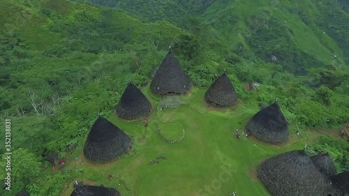 aerial circle around Waerebo Village at Nusa Tenggara Timur, Indonesia