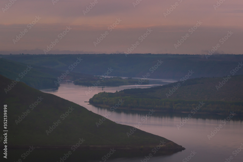 Aerial view on the Dniester Canyon, River and Bakota Bay in National Park Podillya Tovtry. Location place: Bakota,