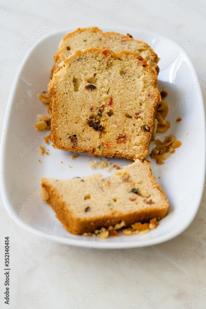 Turkish Style Homemade Fruity Dried Cake with Hazelnut Slices / Pound Cake with Dry Fruits.