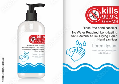 Antiseptic. Hand Sanitizer. Sanitizer icon. Anti bacterial and virus solution. Symbol for disinfectant gel labels. Surface cleanser to kill viruses, bacteria and germs.