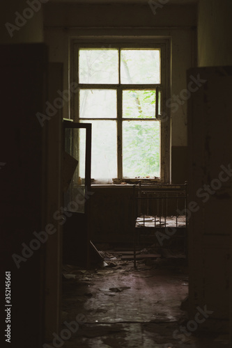 Chernobyl, Ukraine Chernobyl exclusion zone. Ruins of abandoned places. Zone of high radioactivity. Ruins of buildings. 