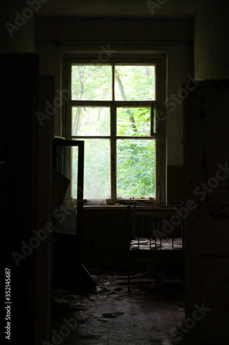 Chernobyl, Ukraine Chernobyl exclusion zone. Ruins of abandoned places. Zone of high radioactivity. Ruins of buildings. 