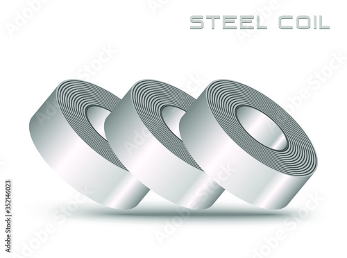 3 rolls steel sheet, steel coil stacking, 3D vector icon logo metal sheet