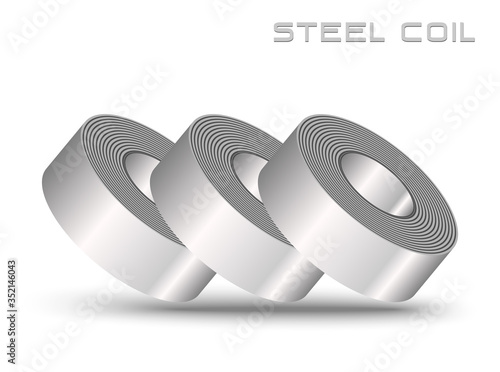 3 rolls steel sheet, steel coil stacking, 3D icon logo metal sheet