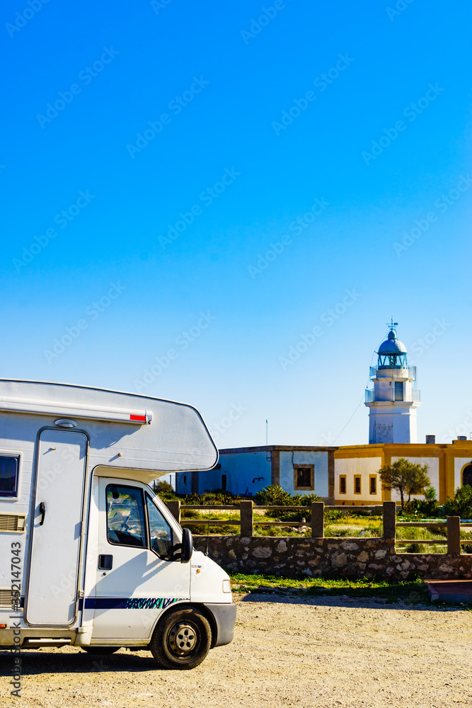 Caravan at Mesa Roldan lighthouse, Spain