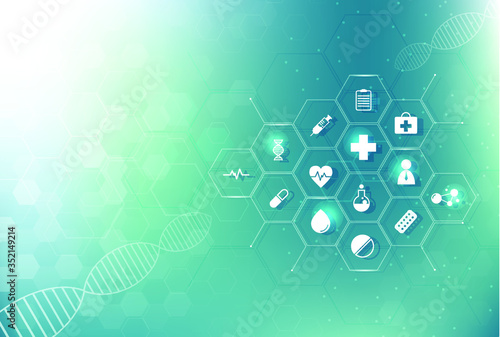 health care and science icon pattern medical innovation concept background vector design.