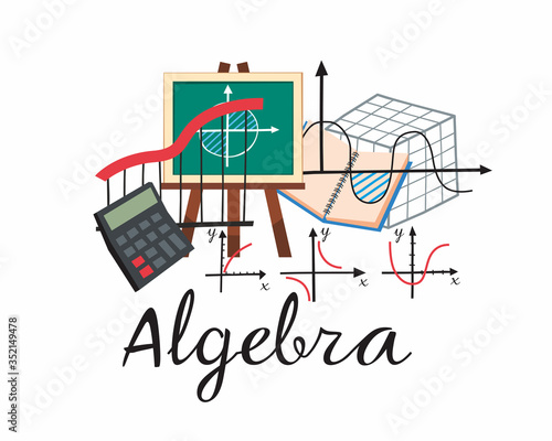 Algebra Icon. A set of subjects for designating school discipline. Vector color graphics