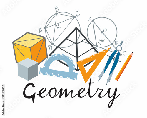 Geometry Icon. A set of subjects for designating school discipline. Vector color graphics
