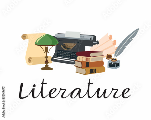 Icon Literature. A set of subjects for designating school discipline. Vector color graphics