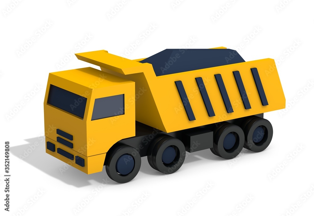3d illustration of special equipment. Simplified icon frontal four-axle dump truck. 3d modeling 3d illustration of special equipment. Simplified icon frontal four-axle dump truck. 3d modeling