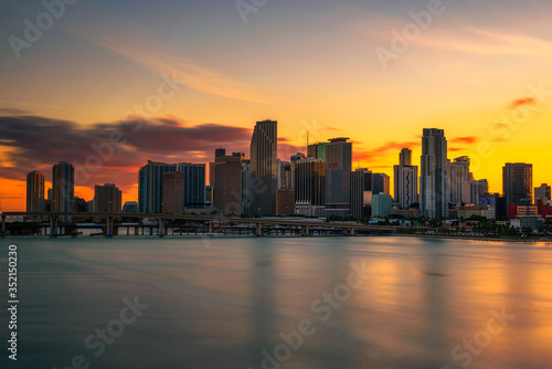Sunset above Downtown Miami Skyline and Biscayne Bay
