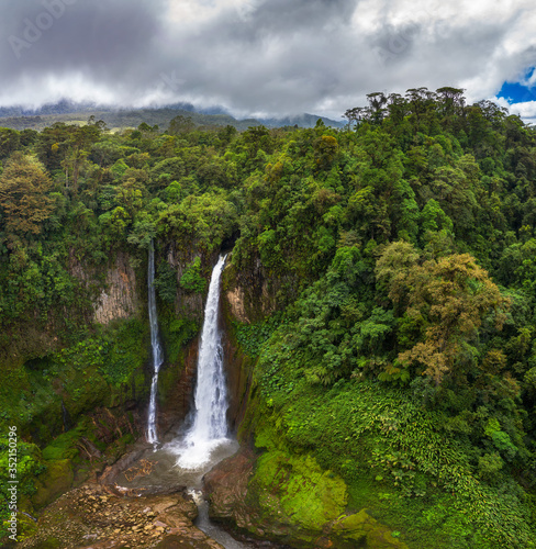 Aerial view of the Catarata del Toro waterfall in Costa Rica