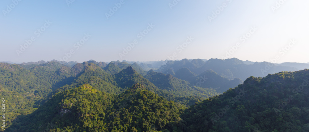 Panorama of mountains in National Park Vườn quốc gia Cát Bà on Island Cat Ba, VIetnam