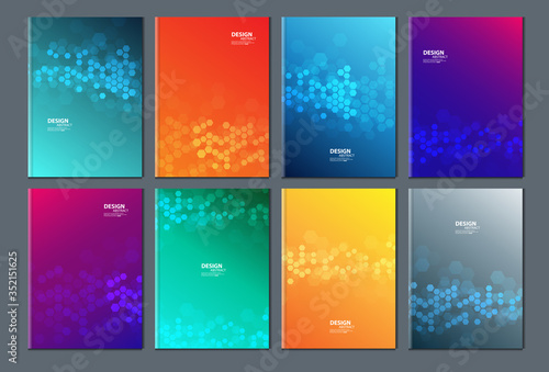 Minimal modern cover design. Dynamic colorful gradients. Future geometric patterns. Blue, pink, yellow, green, orange, purple placard poster template.