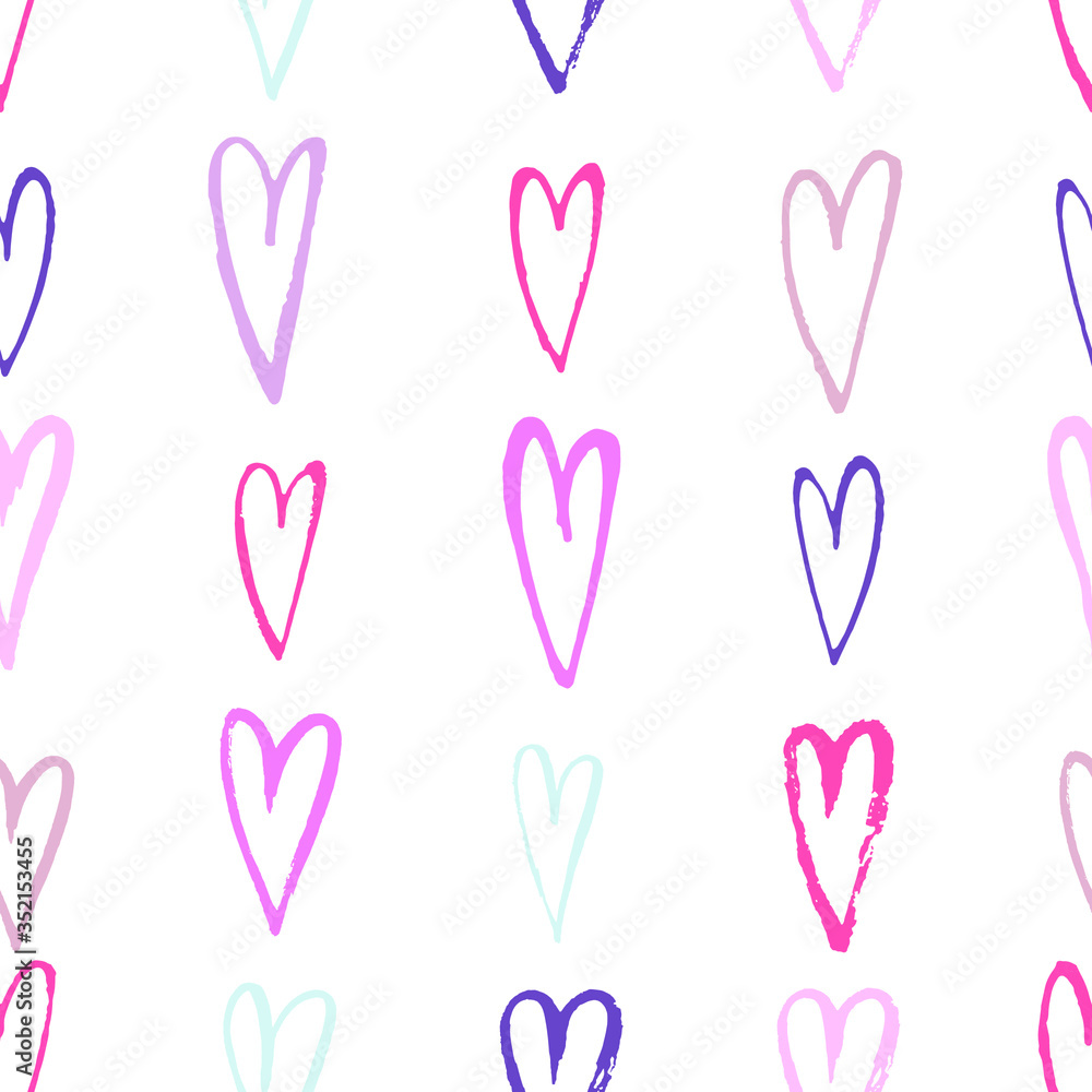 Vector  seamless pattern with pink and blue pastel colors simple hand drawn hearts. Tender , romantic design for decor textile, wrapping paper, wallpaper, card, invitation, poster, print.