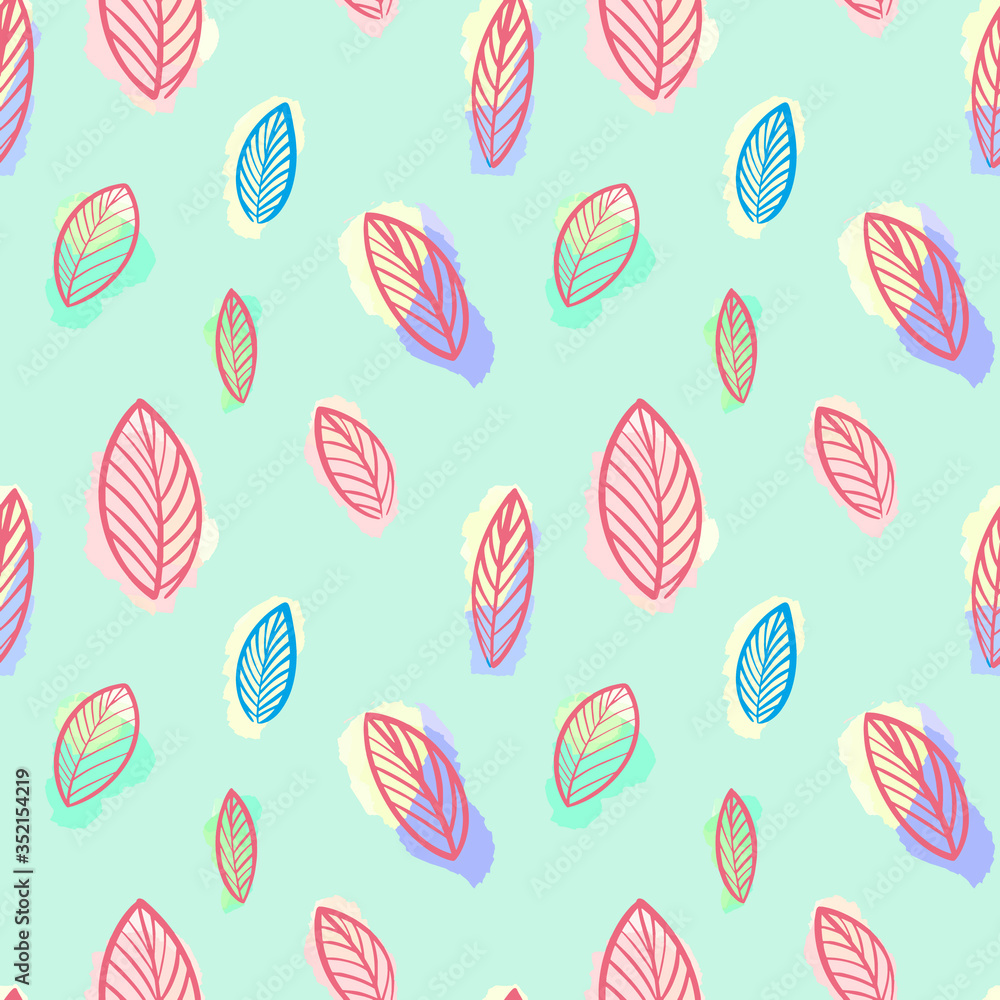 Leaf pattern.Seamless Botanical leaf pattern on a light green background.Digital illustration of leaves.Vector