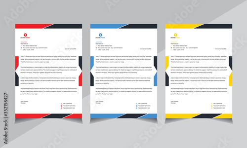 Abstract creative letterhead design template red, blue, yellow color, white background. Job, Office, Education, Business Vector illustration shape