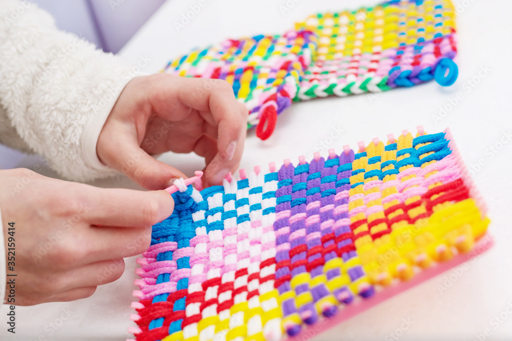 childrens creativity weaving with colored threads ropes
