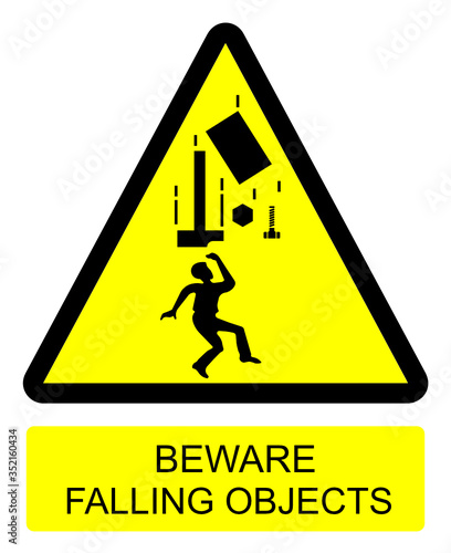 Beware falling objects vector sign isolated on white background