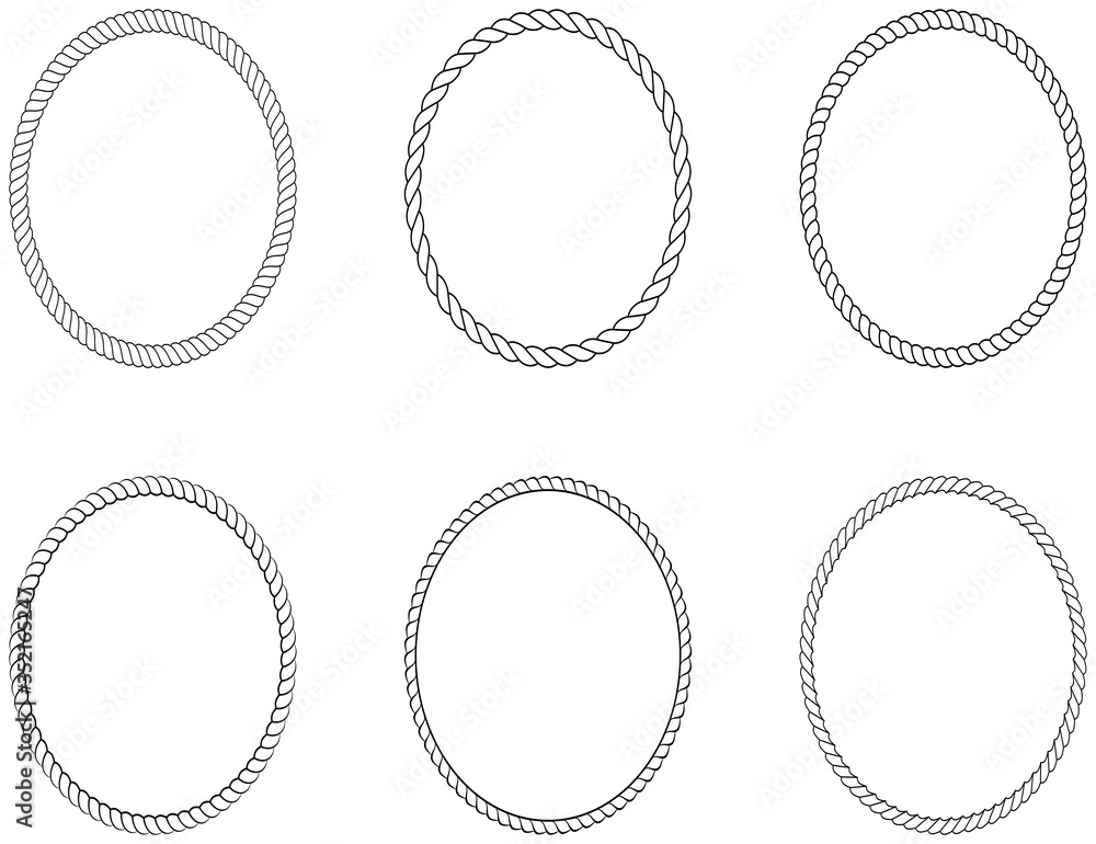 Seil oder Kordel ovale kreis Kollektion als Vektorauf einem isolierten weißen Hintergrund. - obrazy, fototapety, plakaty 