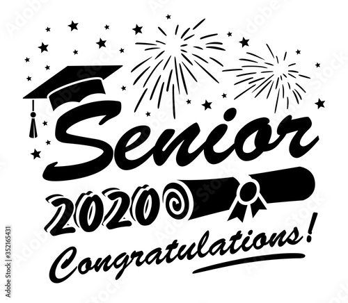 Congratulations to the 2020 graduates. Concept of flat design emblem for greeting card, flyer, invitation. Illustration, vector